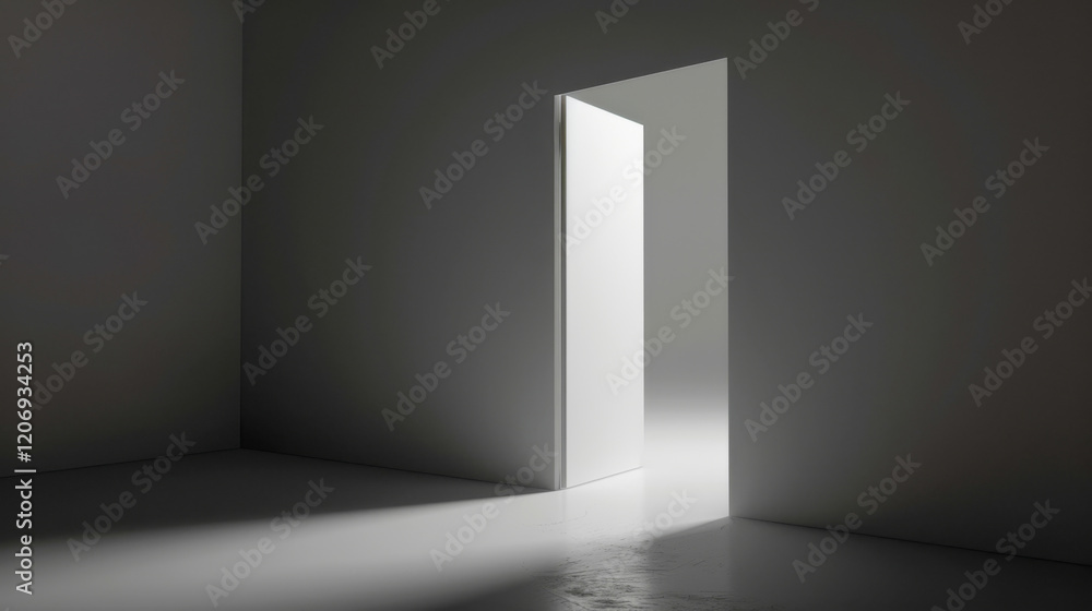 Bright light shining through open door in minimalist room at dawn Bright light shining through open door in minimalist room at dawn