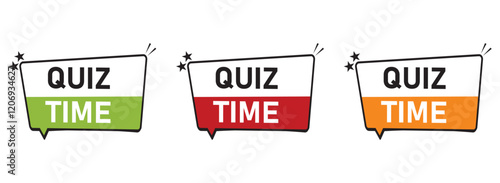Quiz Time. Badge on various color vector illustration on white background. Quiz emblem or Quiz logo for business, marketing and advertising. 