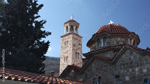 Nea Makri church and monastery of Saint Efraim next to Greece. 4k video with this iconic church during a sunny day with blue sky. photo