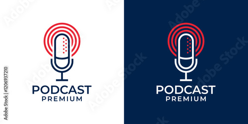 Podcast microphone logo icon. Podcast mic vector illustration design template. Podcast logo design concept for youtube channel, studio, music, entertainment, radio in modern minimalist stye