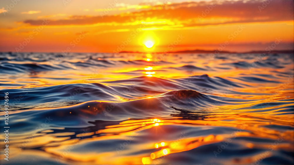 Obraz premium Vibrant sunset with ocean waves and reflections