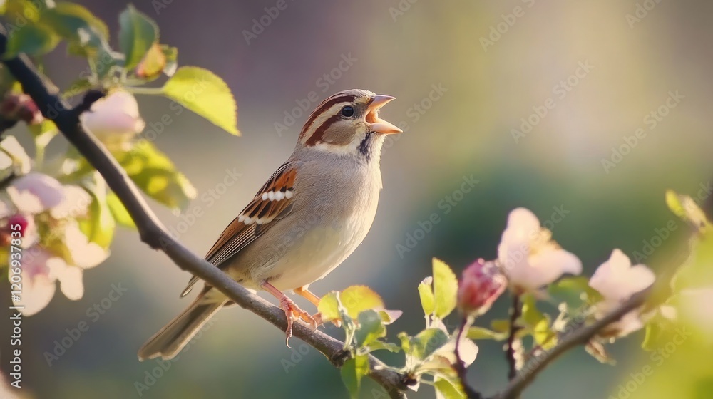 Fototapeta premium Singing Sparrow on a Branch