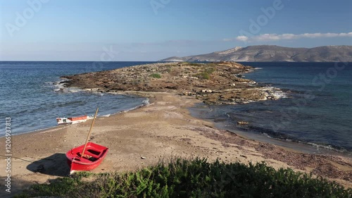 Gold Moon Beach. Beautiful landscape of the sea of Greece during a sunny day in Mikrolimano. Travel to Greece. 4k video. photo