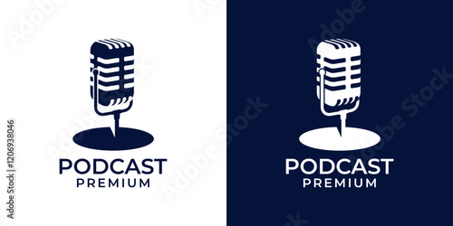 Podcast microphone logo icon. Podcast mic vector illustration design template. Podcast logo design concept for youtube channel, studio, music, entertainment, radio in modern minimalist stye
