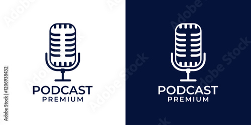 Podcast microphone logo icon. Podcast mic vector illustration design template. Podcast logo design concept for youtube channel, studio, music, entertainment, radio in modern minimalist stye