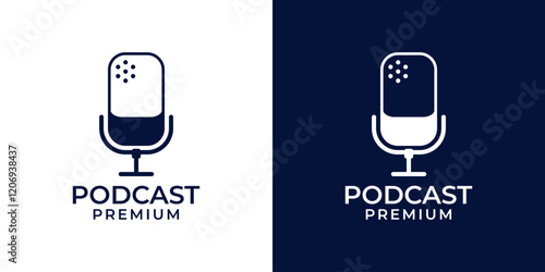 Podcast microphone logo icon. Podcast mic vector illustration design template. Podcast logo design concept for youtube channel, studio, music, entertainment, radio in modern minimalist stye
