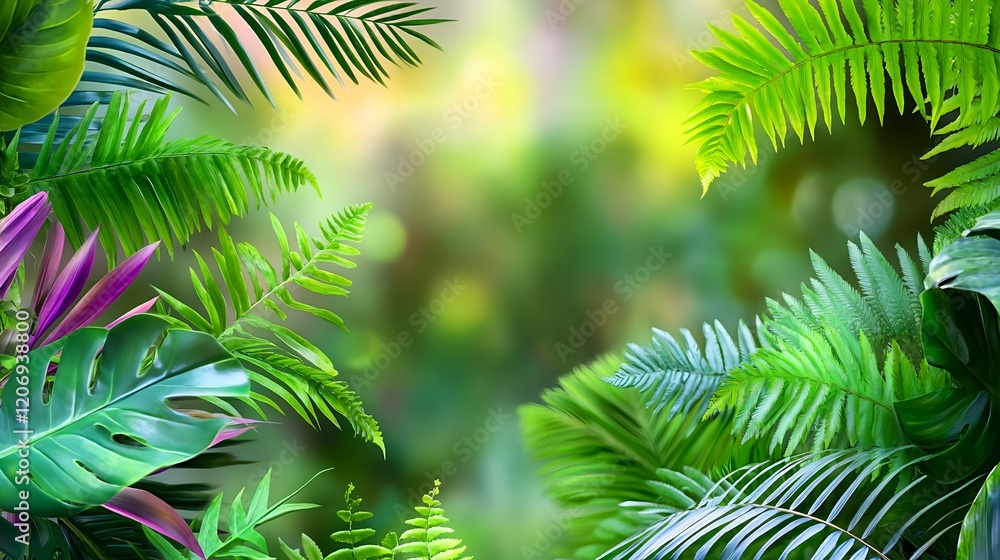 Fototapeta premium lush tropical greenery frame background - natural elements: the ima.