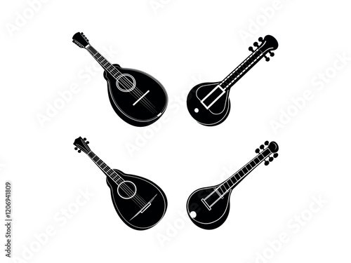 music instruments of Banjo silhouette vector