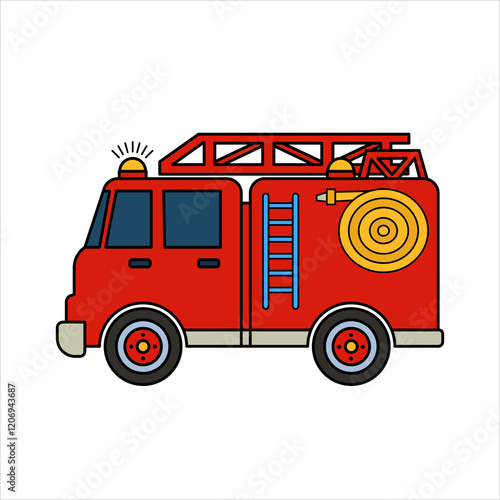 Fire engine truck vector stock illustration, Fire Trucks isolated on white background.