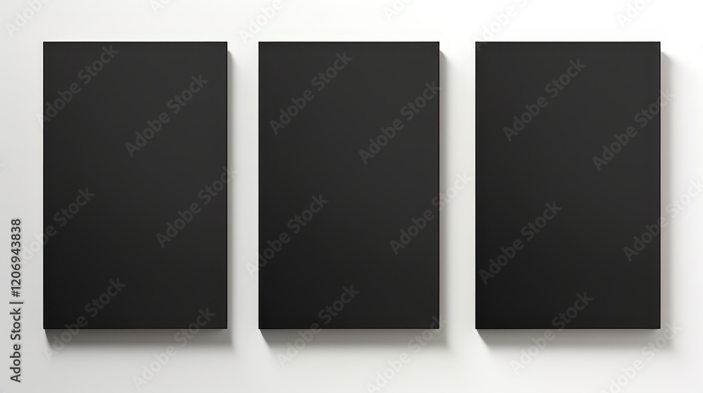 Blank Black Frames on a White Wall, Ideal for Art Display or Gallery Presentation with Clean Minimalist Aesthetic and Space for Customization Blank Black Frames on a White Wall, Ideal for Art Display or Gallery Presentation with Clean Minimalist Aesthetic and Space for Customization