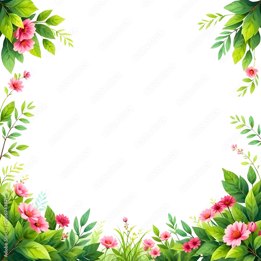 Fototapeta premium natural border illustration of flowers and leaves