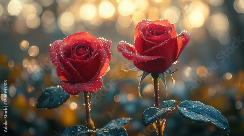 Morning dew on vibrant red roses nature garden floral photography soft focus beauty of nature