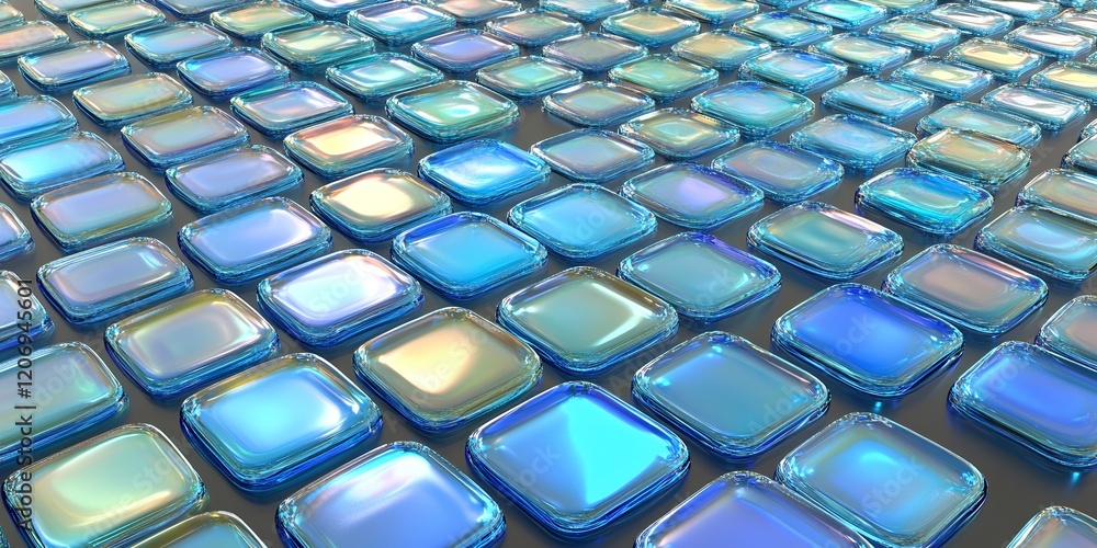 Fototapeta premium Abstract Background of Iridescent Blue Glass Tiles Shiny and Reflective Surface Texture
