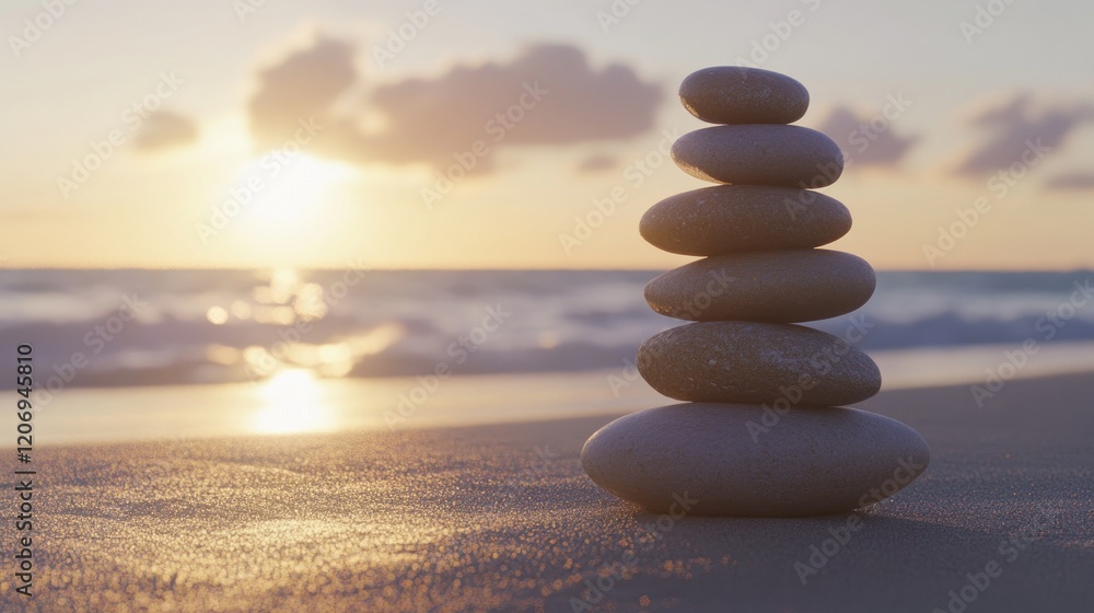 Zen Stones on Beach at Sunset Zen Stones on Beach at Sunset