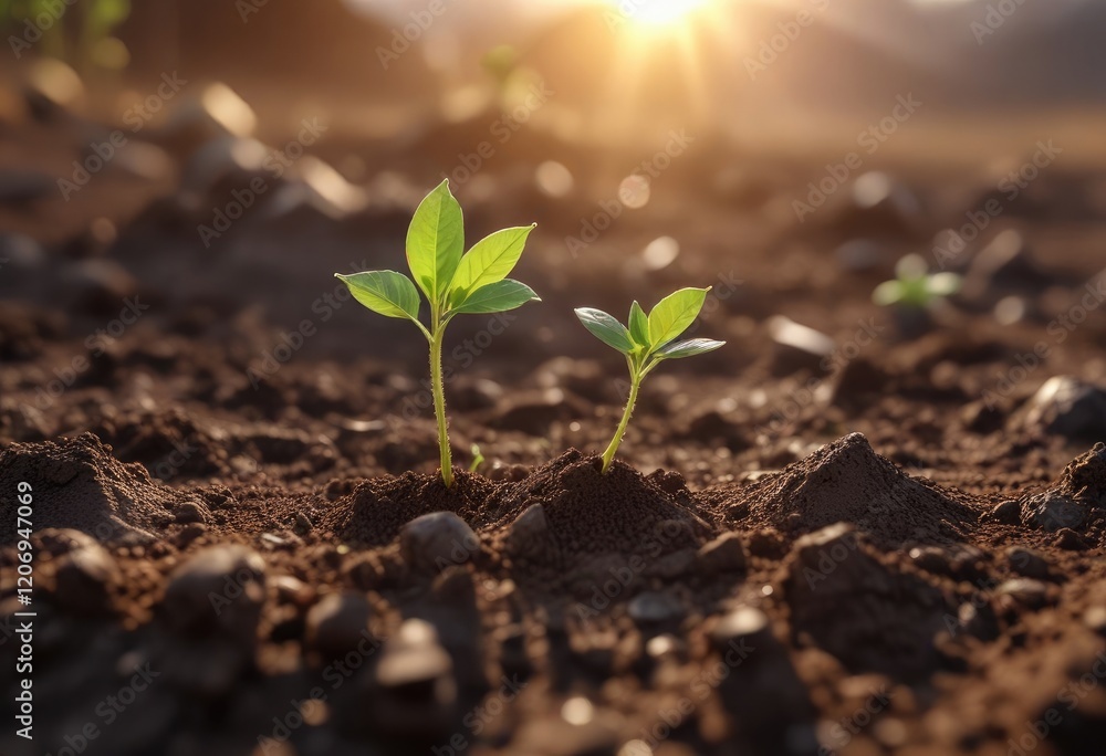 A delicate sprout emerging from the soil as it grows towards the sun behind it, sprouts, A delicate sprout emerging from the soil as it grows towards the sun behind it, sprouts,