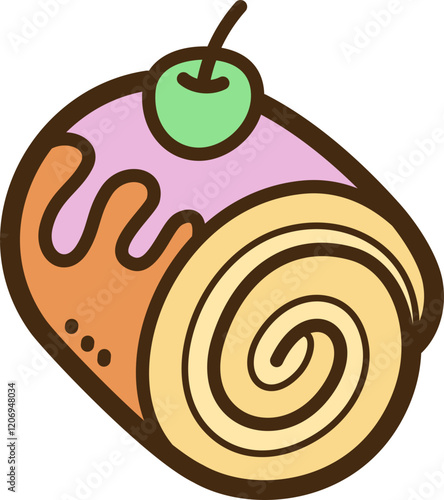 Swiss roll cake vector doodle illustration and graphic