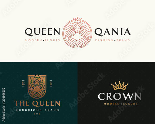 Luxury elegant queen crown logo brand for cosmetics, hotel, jewelry business company