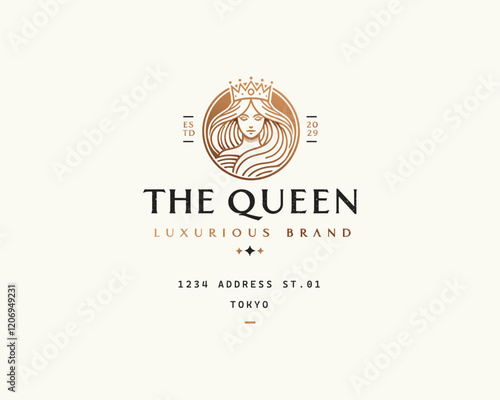 Luxury elegant queen crown logo brand for cosmetics, hotel, jewelry business company
