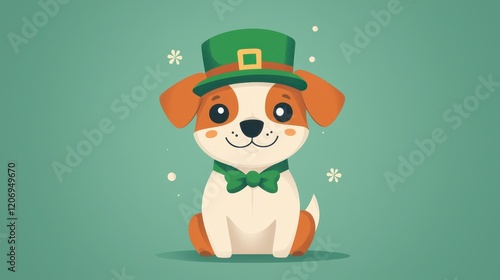 Cheerful Leprechaun Dog Wearing Green Hat and Bowtie for St Patrick s Day photo