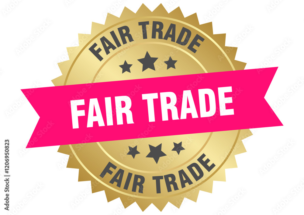 fair trade. fair trade round pink and gold label isolated on transparent background fair trade. fair trade round pink and gold label isolated on transparent background