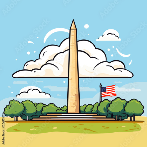 Washington Monument. Washington Monument hand-drawn comic illustration. Vector doodle style cartoon illustration