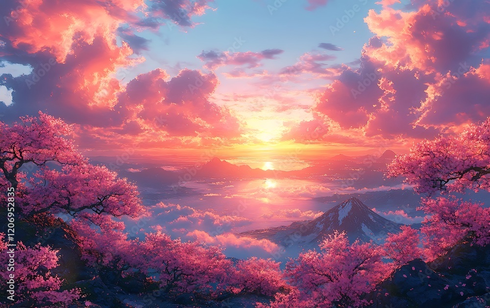 Tranquil Spring Sunset Digital Art Illustration Tranquil Spring Sunset Digital Art Illustration
