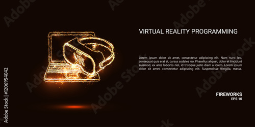 Virtual reality programming. Virtual reality programming consists of sparks and fire. Festive bright fireworks. Decorative element for celebrations and holidays. Vector illustration.