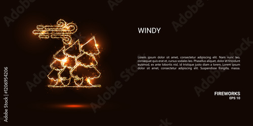 Windy. Windy consists of sparks and fire. Festive bright fireworks. Decorative element for celebrations and holidays. Vector illustration.