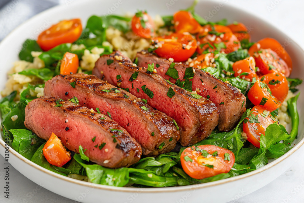 A plate of meat and vegetables with a white bowl A plate of meat and vegetables with a white bowl