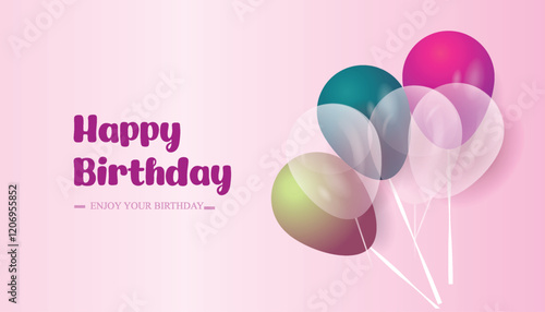 Birthday pink balloons Happy birthday greeting text in pink vector illustration design background