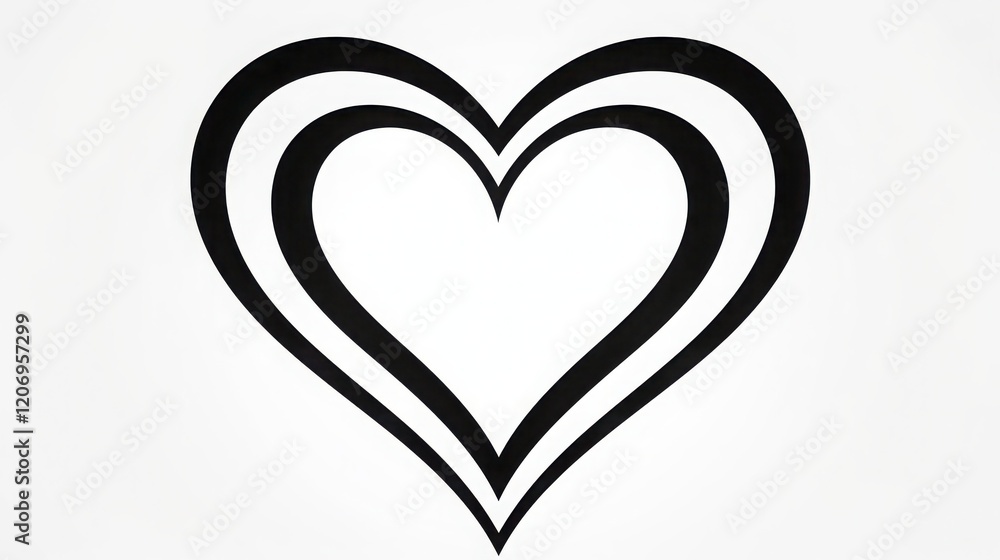 Black and White Double Line Heart Outline Graphic