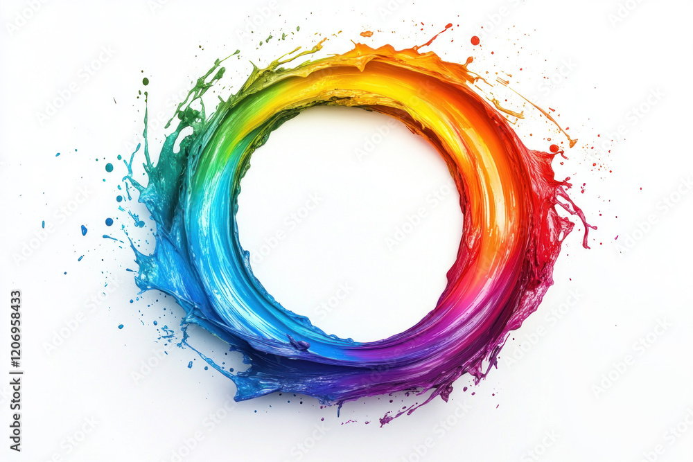 Rainbow painted circle on pavement with various colors blending smoothly, creating a vibrant and eye-catching artistic display. Rainbow painted circle on pavement with various colors blending smoothly, creating a vibrant and eye-catching artistic display.