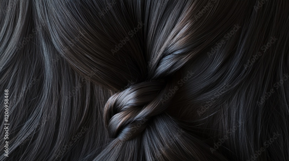 Naklejka premium Dark brown hair tied in a simple knot, close-up shot, beauty, haircare