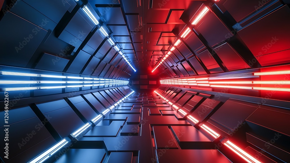 custom made wallpaper toronto digitalAbstract technological tunnel with blue and red light 3d rendering illustration