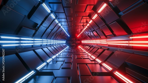 Wallpaper Mural Abstract technological tunnel with blue and red light 3d rendering illustration Torontodigital.ca