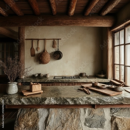 Rustic Kitchen With Stone C...