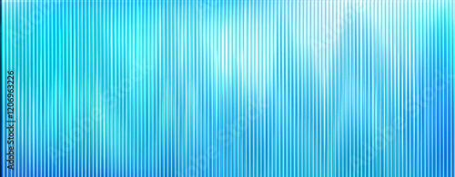 Ribbed glass surface pattern with vertical lines and gradient from turquoise to blue color. Transparent textured background with modern striped effect for window or interior design elements.