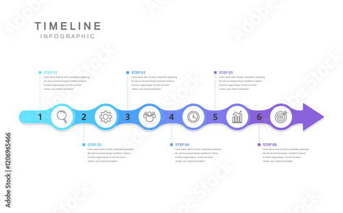 Business road map timeline infographic concept. with icons and 6 steps. Can be used for workflow layout, icons, diagram, report, web design Creative. marketing data. Vector illustration
