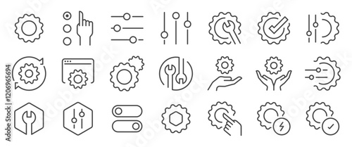 Setting icon set. It included contexts such as setup, config, configuration, option and more. Editable Vector Stroke.