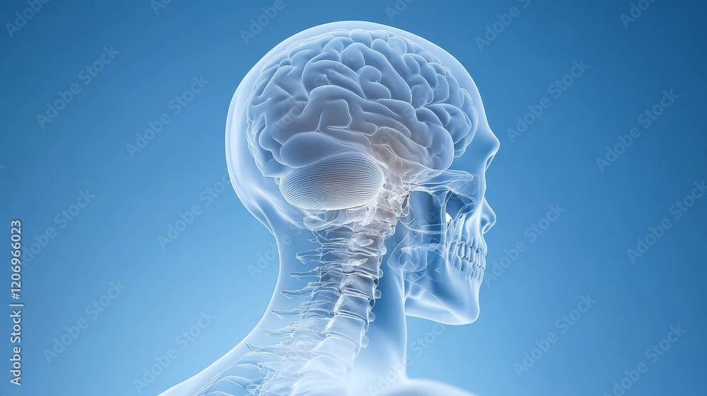 Obraz premium Detailed anatomy of the human head with visible brain structure