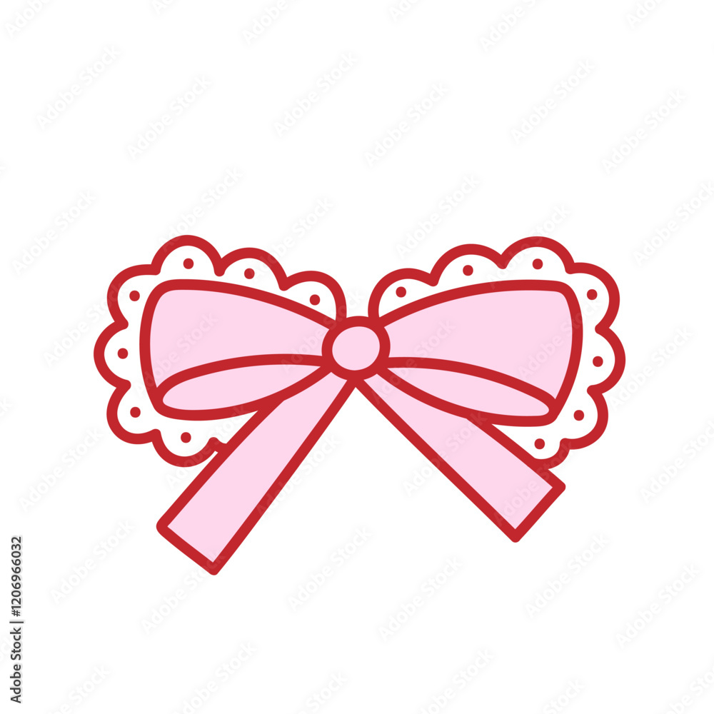 Coquette aesthetic pink bow of ribbon with lace. Beautiful holiday decoration element, celebration gift decor. Cute y2k bowknot. Vector isolated clipart, girly doodle Coquette aesthetic pink bow of ribbon with lace. Beautiful holiday decoration element, celebration gift decor. Cute y2k bowknot. Vector isolated clipart, girly doodle