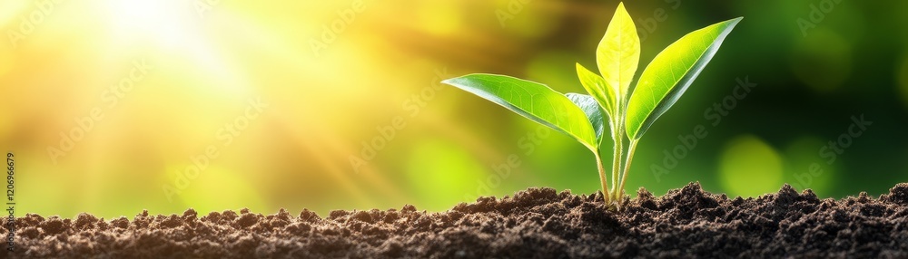 New life emerges, tiny plant sprout growing from rich dark soil, symbolizing growth and nature's resilience New life emerges, tiny plant sprout growing from rich dark soil, symbolizing growth and nature's resilience