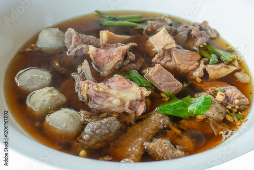 Close up Thai Braised Beef Noodle Soup