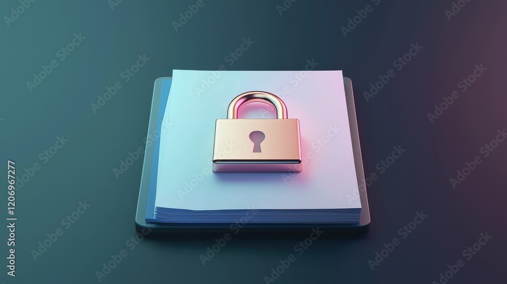 Information with source and privacy concept. Digital padlock on stacked papers with a colorful background. Information with source and privacy concept. Digital padlock on stacked papers with a colorful background.