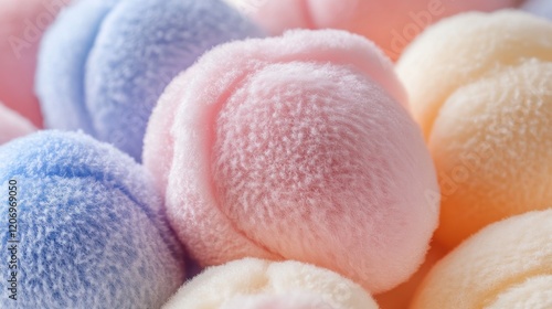 Plush Lychee fruits in pastel colors, cute fruity wallpaper, cotton fabric texture, delicate aesthetic effect