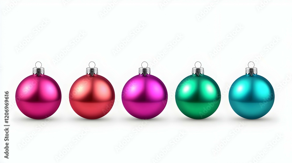 Shiny Christmas Baubles in a Horizontal Row, vibrant metallic ornaments reflecting festive colors, perfect for holiday decor inspiration Shiny Christmas Baubles in a Horizontal Row, vibrant metallic ornaments reflecting festive colors, perfect for holiday decor inspiration