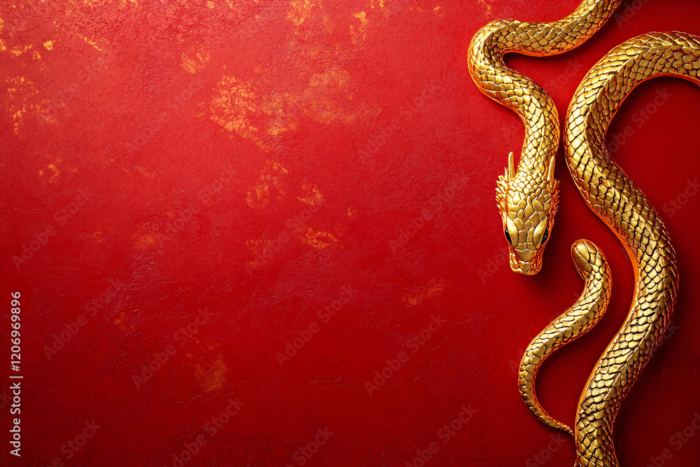Golden Snake Wrapped Around an Orange-Red Background: Festive Chinese Zodiac Year of the Snake Illustration with Elegant Design, Perfect for Lunar New Year Wallpaper or Decorative Art Featuring Copy S Golden Snake Wrapped Around an Orange-Red Background: Festive Chinese Zodiac Year of the Snake Illustration with Elegant Design, Perfect for Lunar New Year Wallpaper or Decorative Art Featuring Copy S