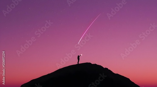 Wishing Under a Starry Sky, a lone figure stands in silhouette against a backdrop of twinkling stars, embodying hope and dreams.