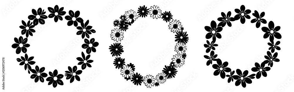 Obraz premium PNG Floral wreaths silhouette designs set, isolated on transparent background