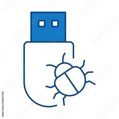 Usb Bug Blue Editable Stroke Icons. Cyber Security Technology, Phishing, Hacking, Cyber Crime, Security, Trojan, Device Protection, Privacy Vector Illustration.